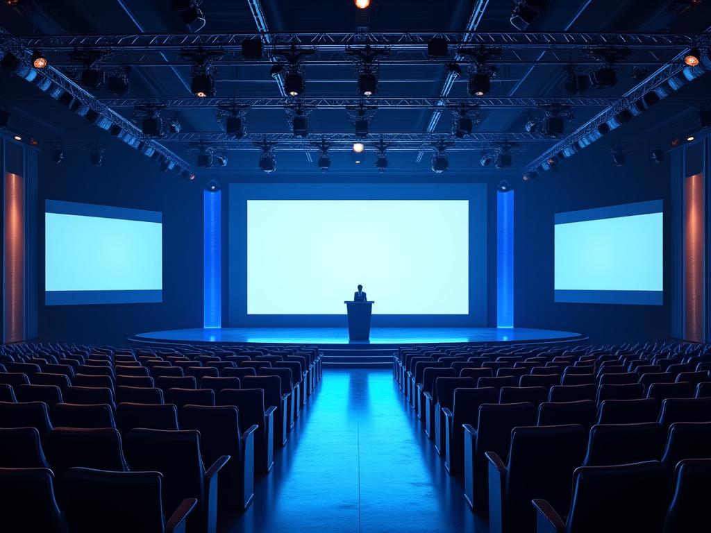 Configuración de conferencia con escenario profesional